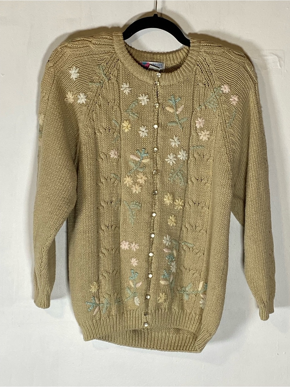 Vintage 90s Grandmacore Floral Embroidered Cardigan Sweater Medium Cottagecore‎